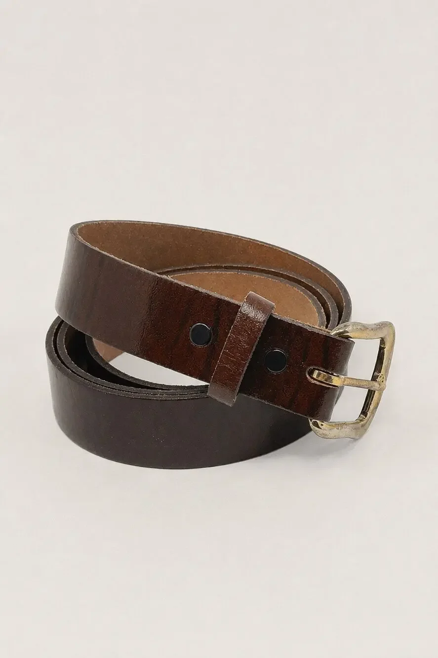 Vintage Oil Tan Leather Belt – Brown & Black – Brass Tone Buckle – Size 42